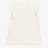 Top Sleeveless V Neck Linen Blend White Embroidere