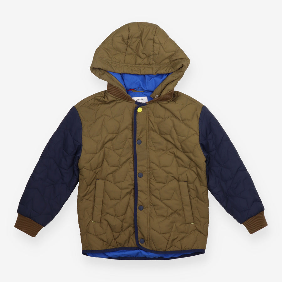 Quilted Coat with Detachable Hood Khaki and Navy
