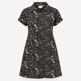 Dress Black White Abstract Print Button Front Midi