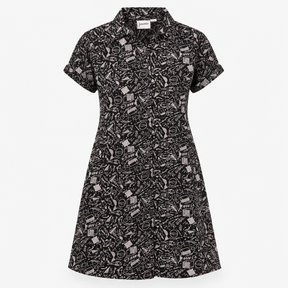 Dress Black White Abstract Print Button Front Midi