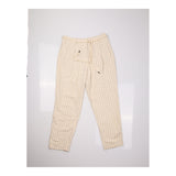 Trousers Pinstripe Linen Blend Belted Straight Leg