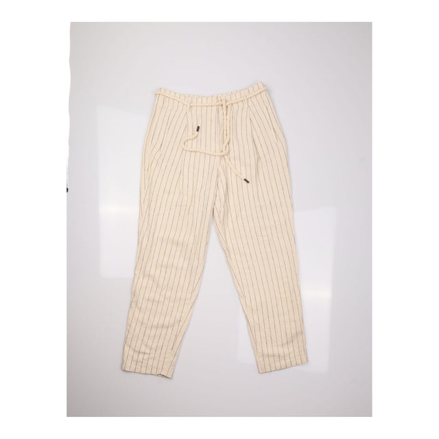 Trousers Pinstripe Linen Blend Belted Straight Leg