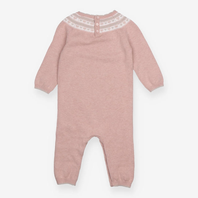 Romper Knit Pink Fairisle Neckline with Hearts
