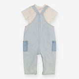 Blue and white striped dungarees with t-shirt