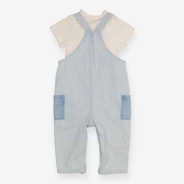 Blue and white striped dungarees with t-shirt