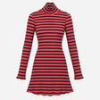 Mini Dress Red Stripe Ribbed Turtleneck Long Sleev