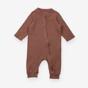 Sleepsuit brown rib blue tear drop zip