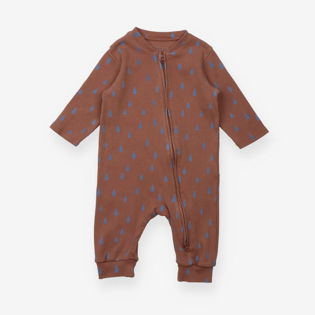 Sleepsuit brown rib blue tear drop zip