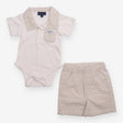 Bodysuit and Cream Striped Shorts - Tahari