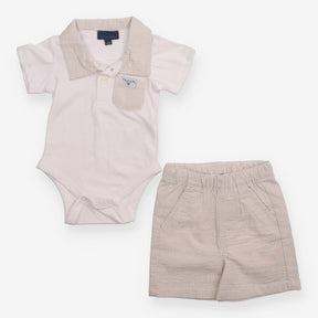 Bodysuit and Cream Striped Shorts - Tahari