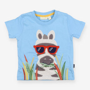T-Shirt Blue Applique Zebra with Sunnies