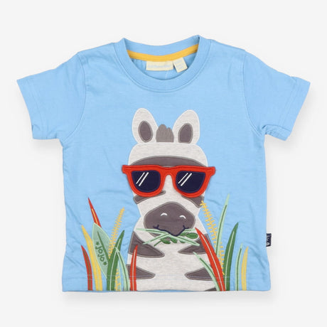 T-Shirt Blue Applique Zebra with Sunnies