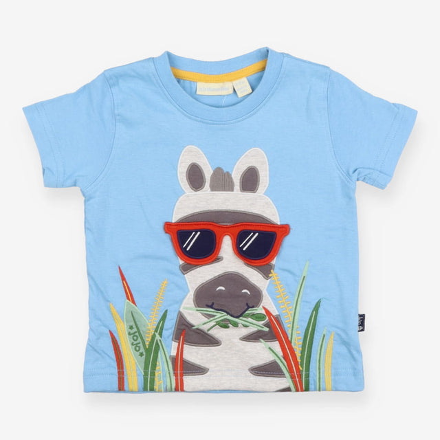 T-Shirt Blue Applique Zebra with Sunnies