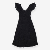 Black Polka Dot Midi Dress | Frill Sleeve Dress