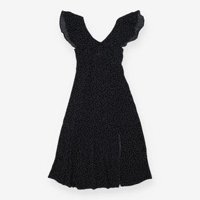 Black Polka Dot Midi Dress | Frill Sleeve Dress