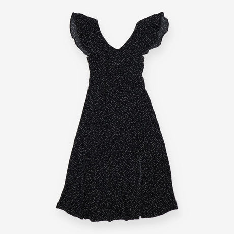 Black Polka Dot Midi Dress | Frill Sleeve Dress