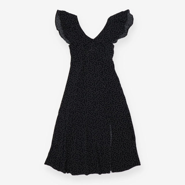 Black Polka Dot Midi Dress | Frill Sleeve Dress