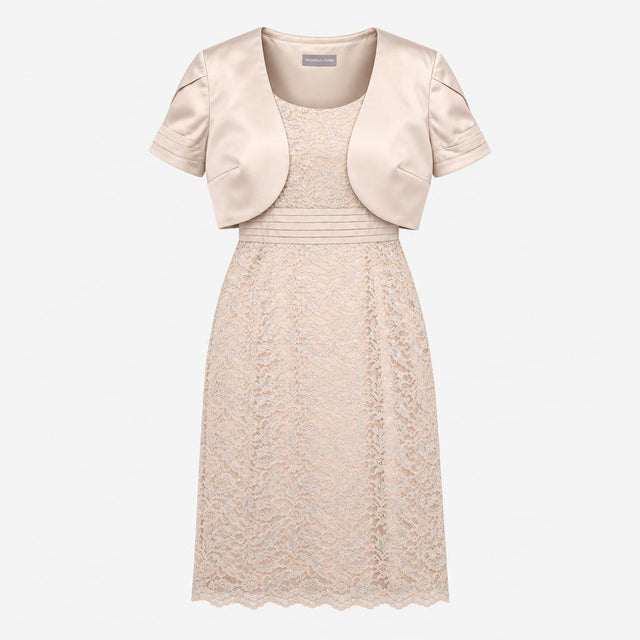 Dress & Bolero Jacket Set Metallic Lace Occasion G
