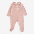 Sleepsuit Collared Velour Pink Stripe with Teddy