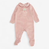 Sleepsuit Collared Velour Pink Stripe with Teddy