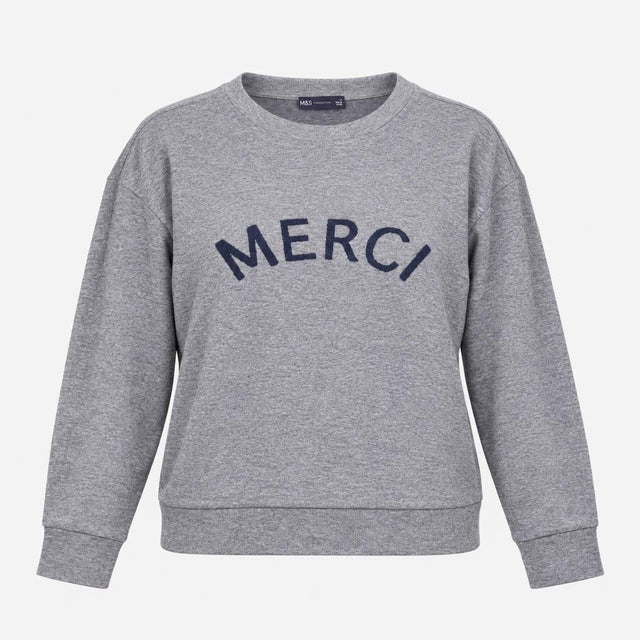 Sweatshirt Long Sleeve Crew Neck Merci Graphic Gre