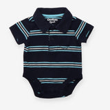 Collared Bodysuit Navy with Strips and Pocket