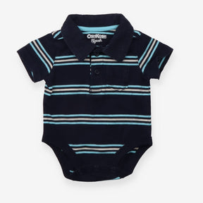 Collared Bodysuit Navy with Strips and Pocket