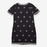 Linen Tunic Dress in Black with Cream Embroidery
