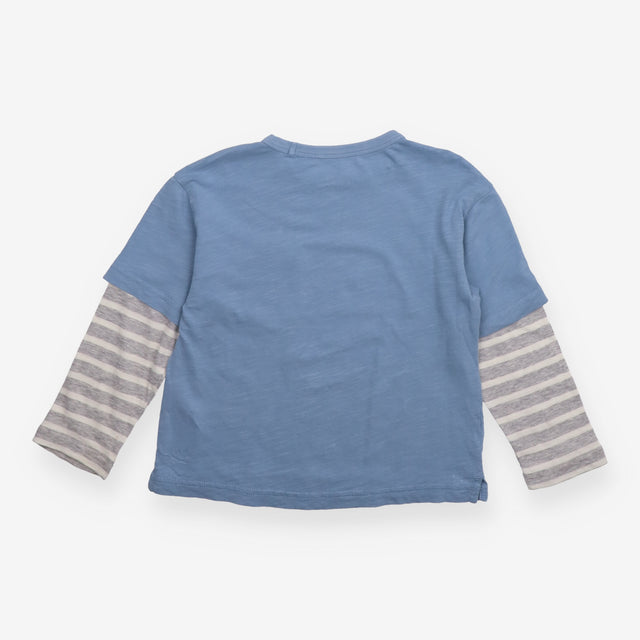 Tee Long sleeve Blue, Pocket and Grey Stripped Sle