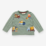 T-shirt green and white stripe tractor