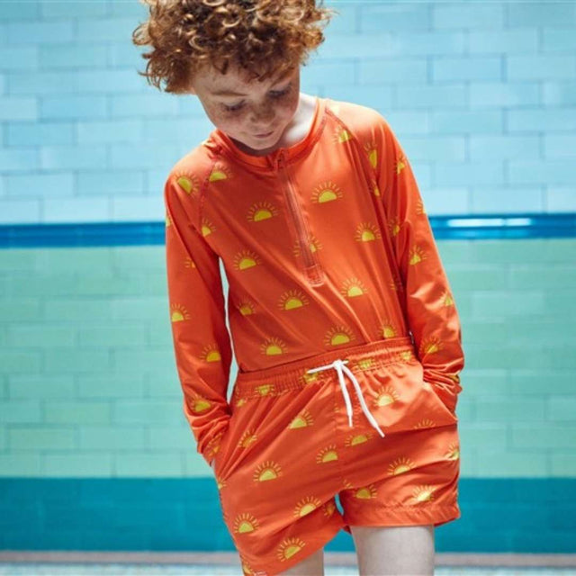 Orange Print Swim Shorts
