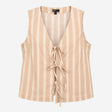 Waistcoat Top Beige White Striped Tie Front Organi
