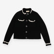 Cardigan Jacket Black Merino Wool Crochet Trim