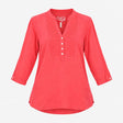 Vintage Linen Blouse Pink 3/4 Sleeve V Neck