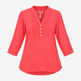 Vintage Linen Blouse Pink 3/4 Sleeve V Neck