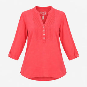 Vintage Linen Blouse Pink 3/4 Sleeve V Neck