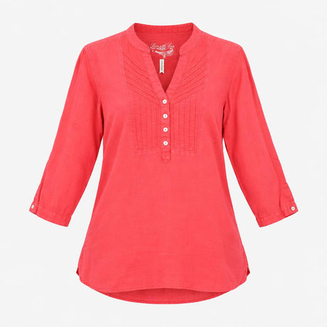 Vintage Linen Blouse Pink 3/4 Sleeve V Neck