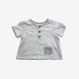 White Button up Crew with Grey Llama Pocket