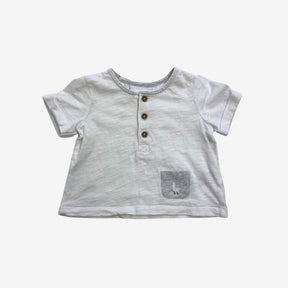 White Button up Crew with Grey Llama Pocket