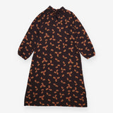 Midi Dress Brown Orange Paisley Print High Neck