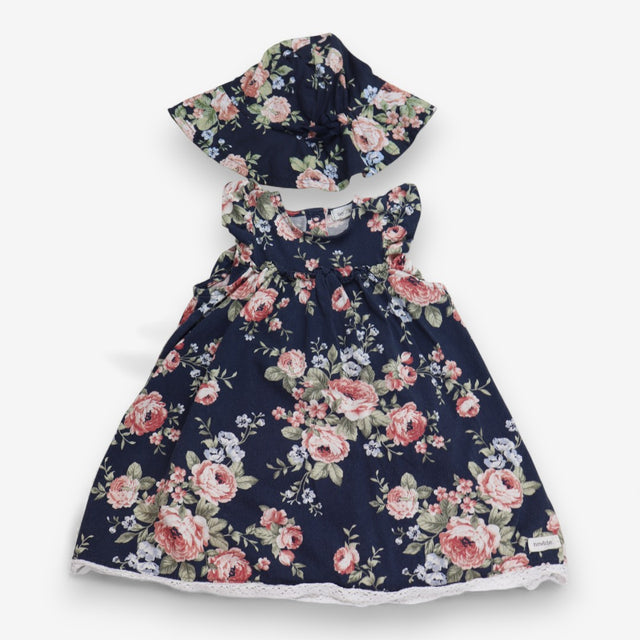 Dress and Hat Navy Flowers