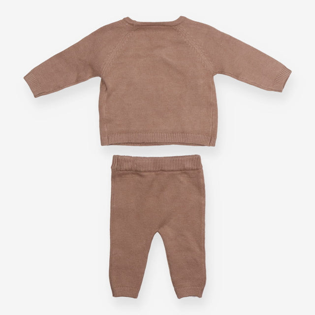 Outfit brown knit wrap top LS bear face leggings