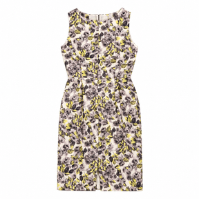 Sleeveless Dress Grey Yellow Floral Silk Blend