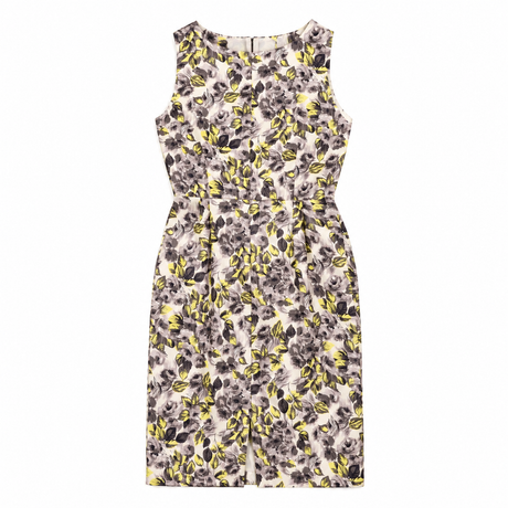 Sleeveless Dress Grey Yellow Floral Silk Blend