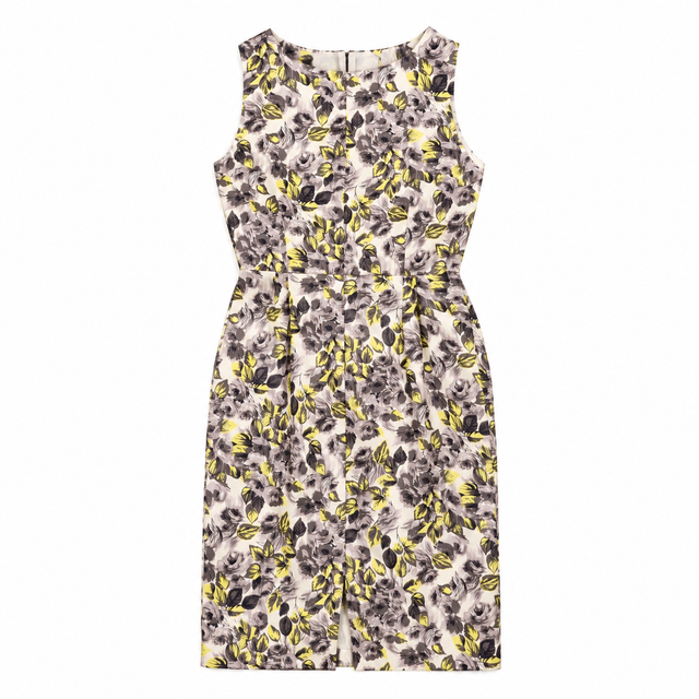Sleeveless Dress Grey Yellow Floral Silk Blend