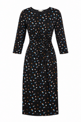 Black Multicolour Spot Twist Front Jersey Dress