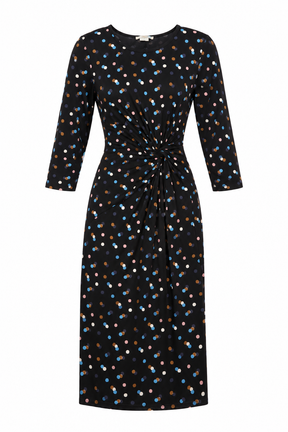 Black Multicolour Spot Twist Front Jersey Dress