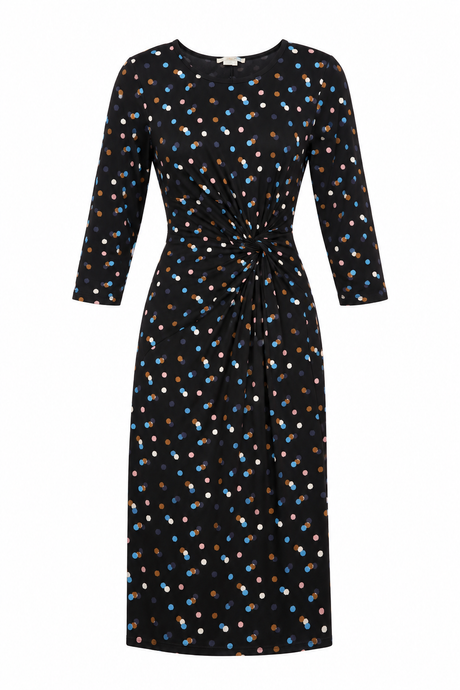 Black Multicolour Spot Twist Front Jersey Dress