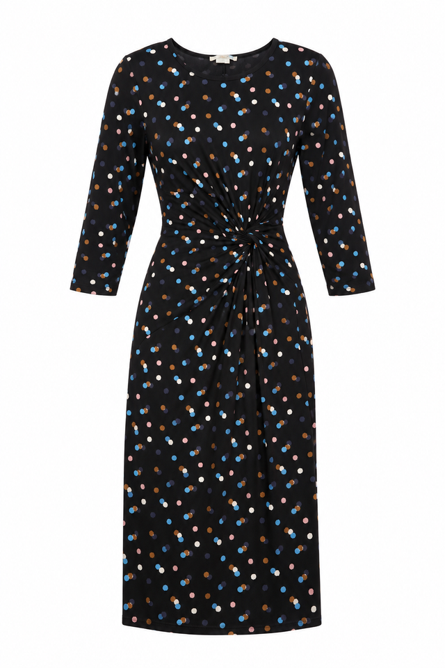 Black Multicolour Spot Twist Front Jersey Dress
