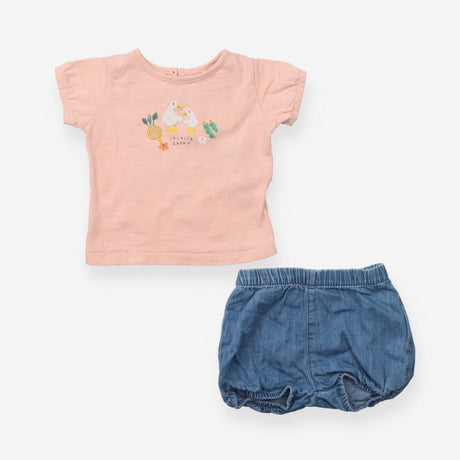Outfit denim shorts peach SS tee ducks
